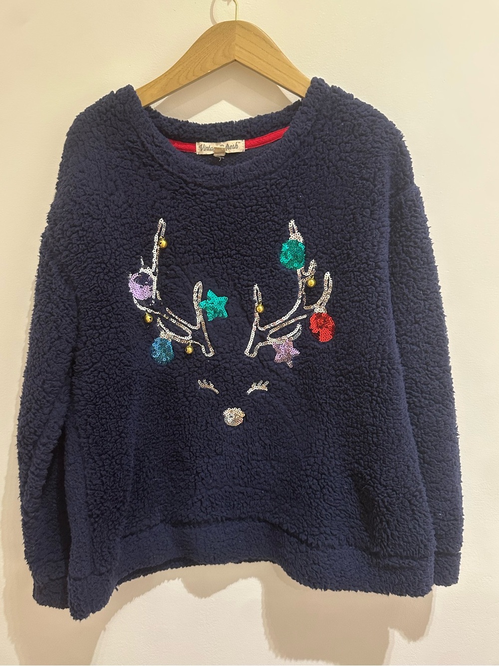 Cozy Navy Reindeer Sequin Crewneck Sweater